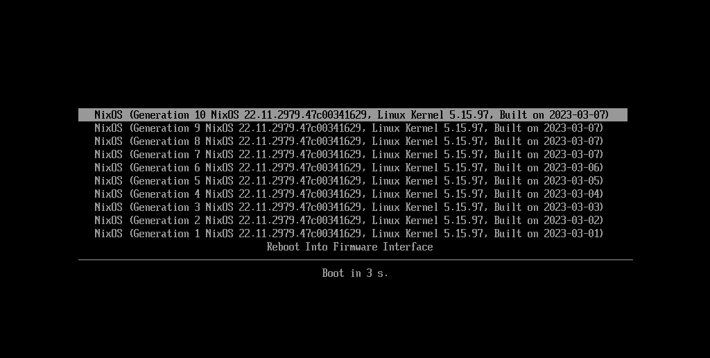 NixOS boot menu